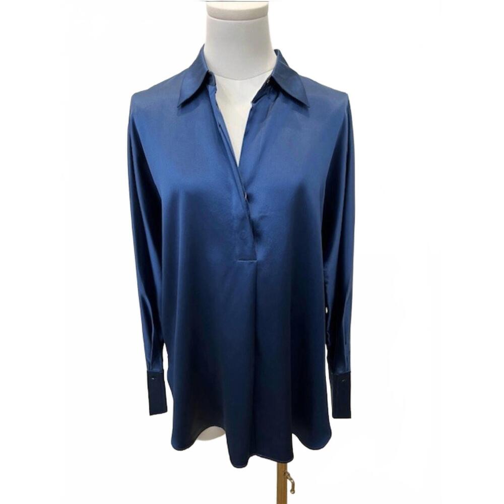 NEW DIOMI women's long sleeve collared blouse in blue opal